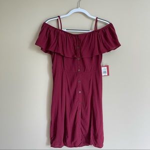 Maroon off-shoulder sundress